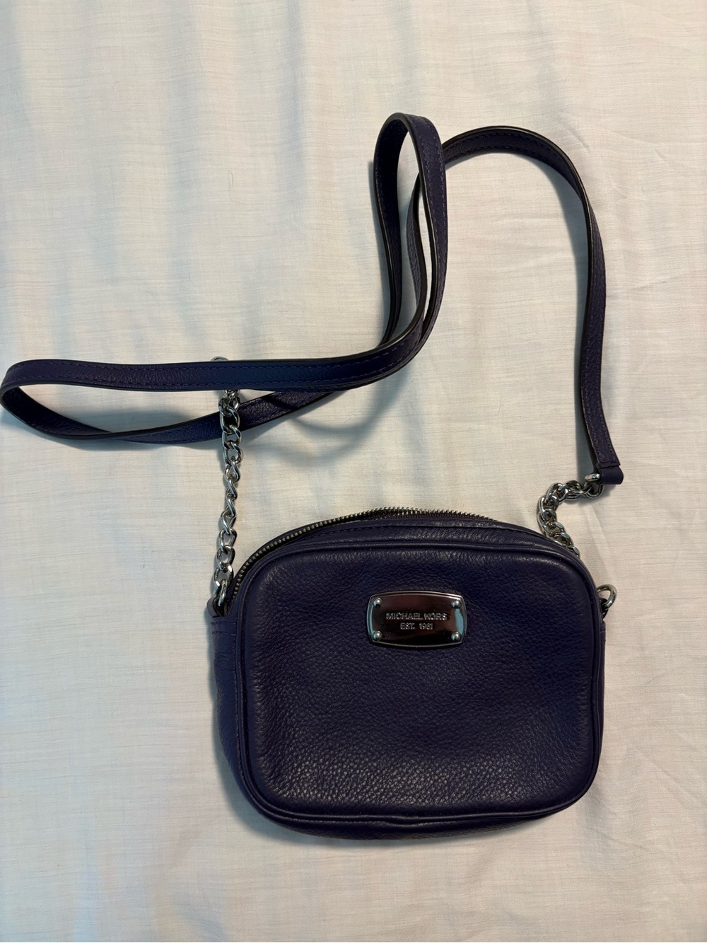 Michael Kors Deep Purple Pebbled Leather Chain Strap Crossbody